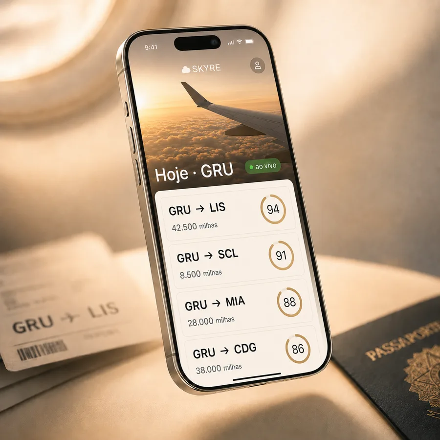 Feed do app SKYRE com oportunidades ao vivo do aeroporto de Guarulhos
